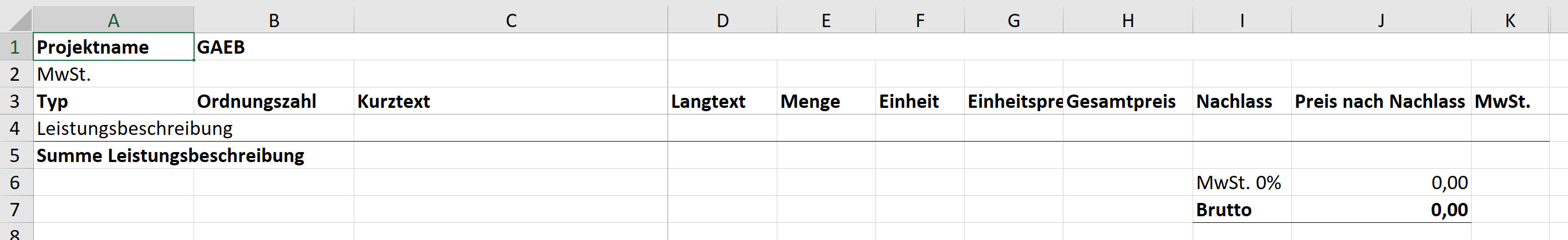 Leere Projektvorlage